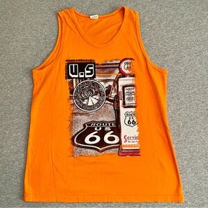 Vtg Route 66 Graphic Tank Top Orange M Mens Chicago Main Street Pat Rain